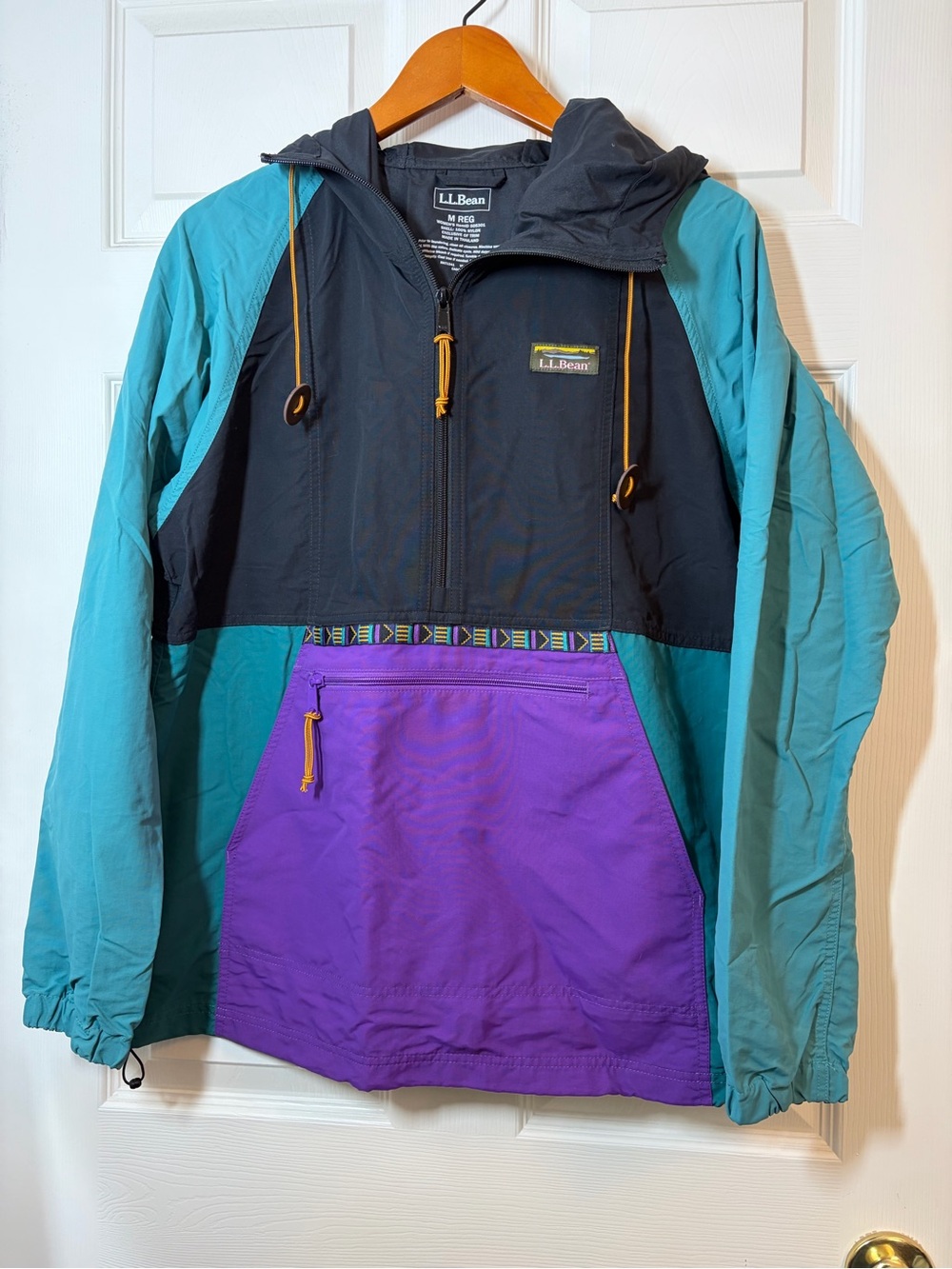 L.L. Bean Colorblock Mountain Anorak Windbreaker Jacket Teal, Black & Purple